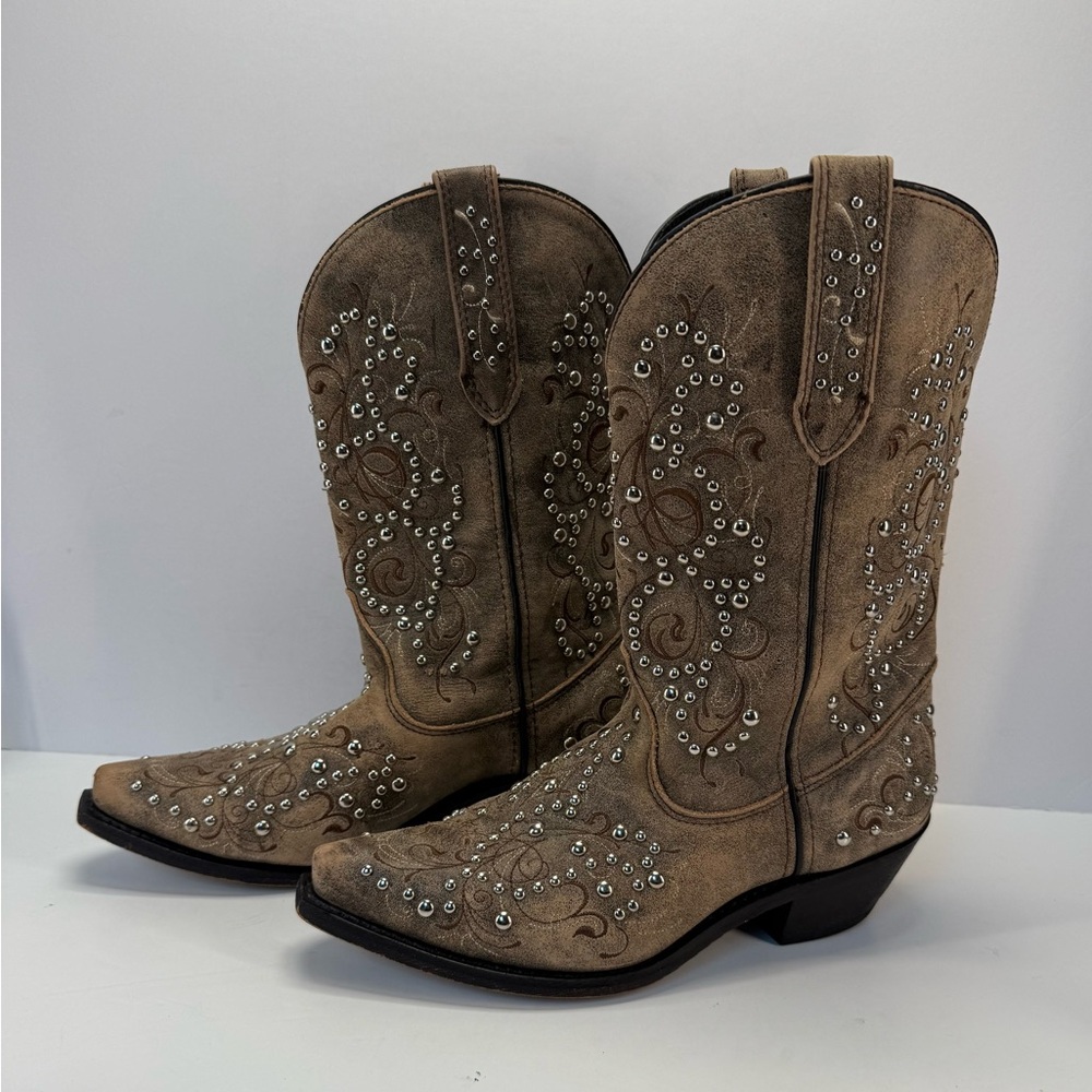 Rockin Country embellished  brown leather Western Heeled Boots size 8